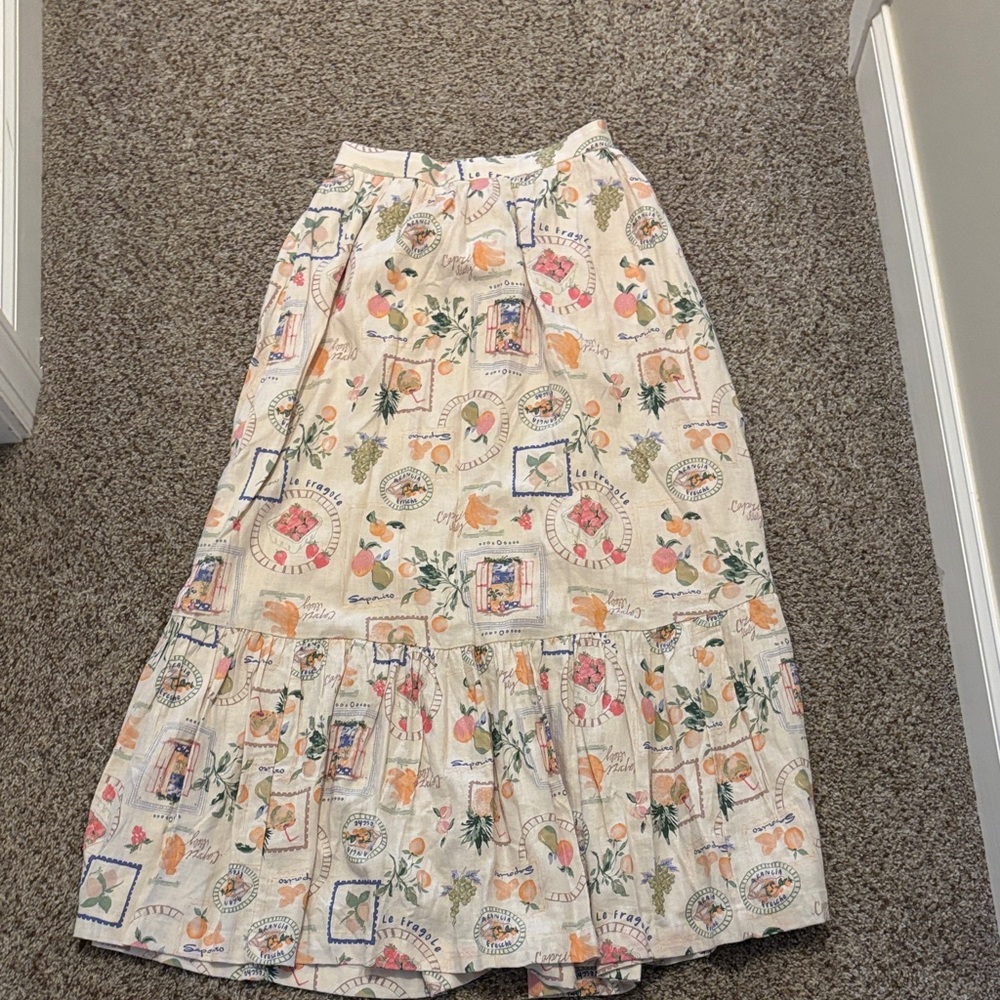 Abercrombie & Fitch Cream Maxi Skirt with Multicolor Fruit & Floral Print
